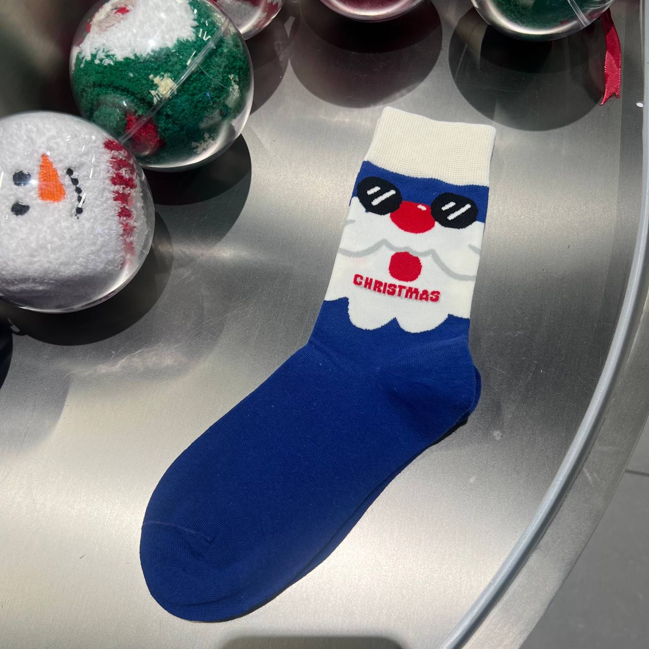 Blue Snowman Santa Christmas Socks βπ