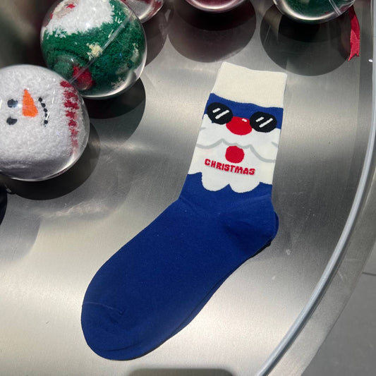 Blue Snowman Santa Christmas Socks βπ