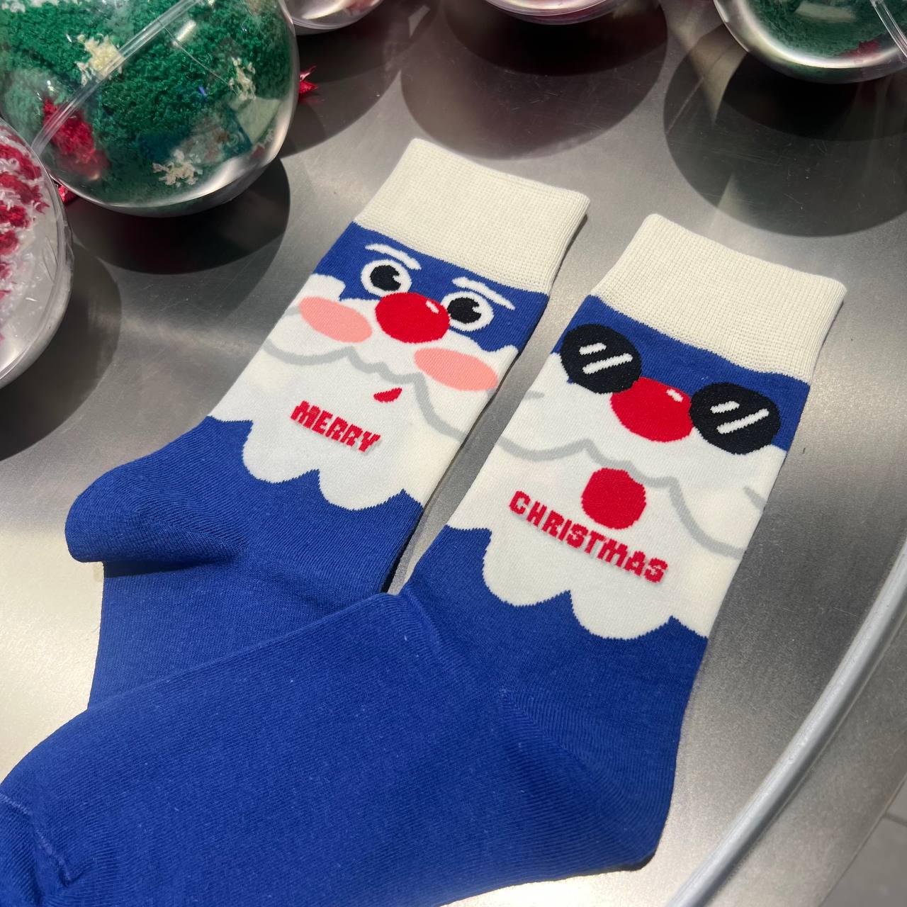 Blue Snowman Santa Christmas Socks βπ