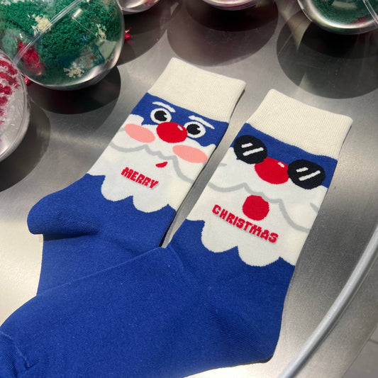 Blue Snowman Santa Christmas Socks βπ