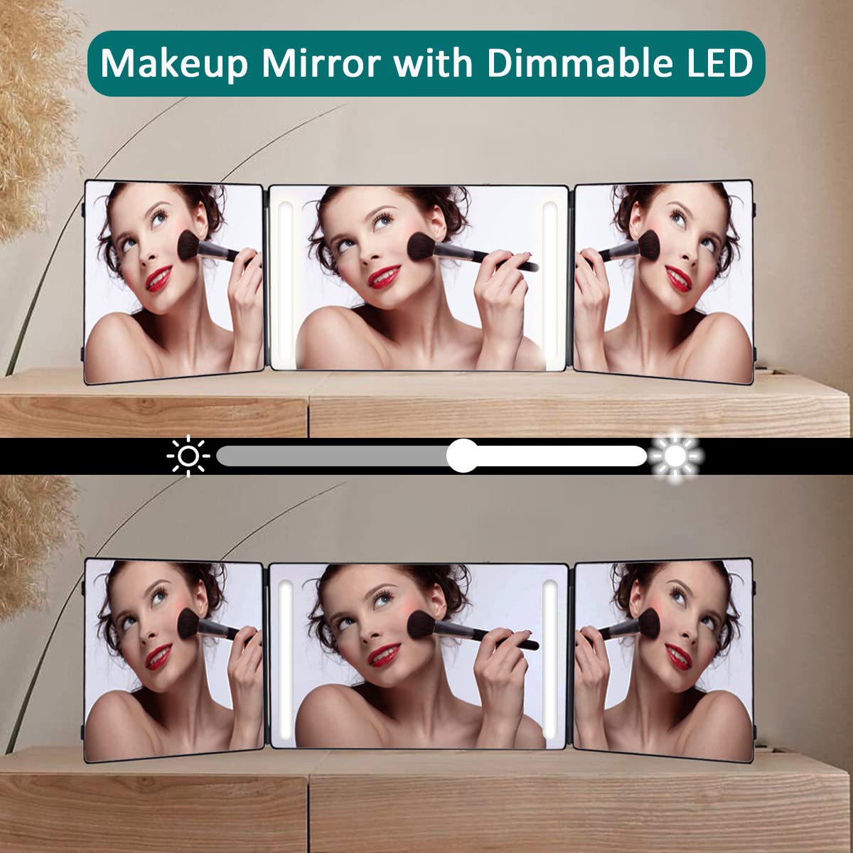 Portable Hanging 3-fold Led Mirror