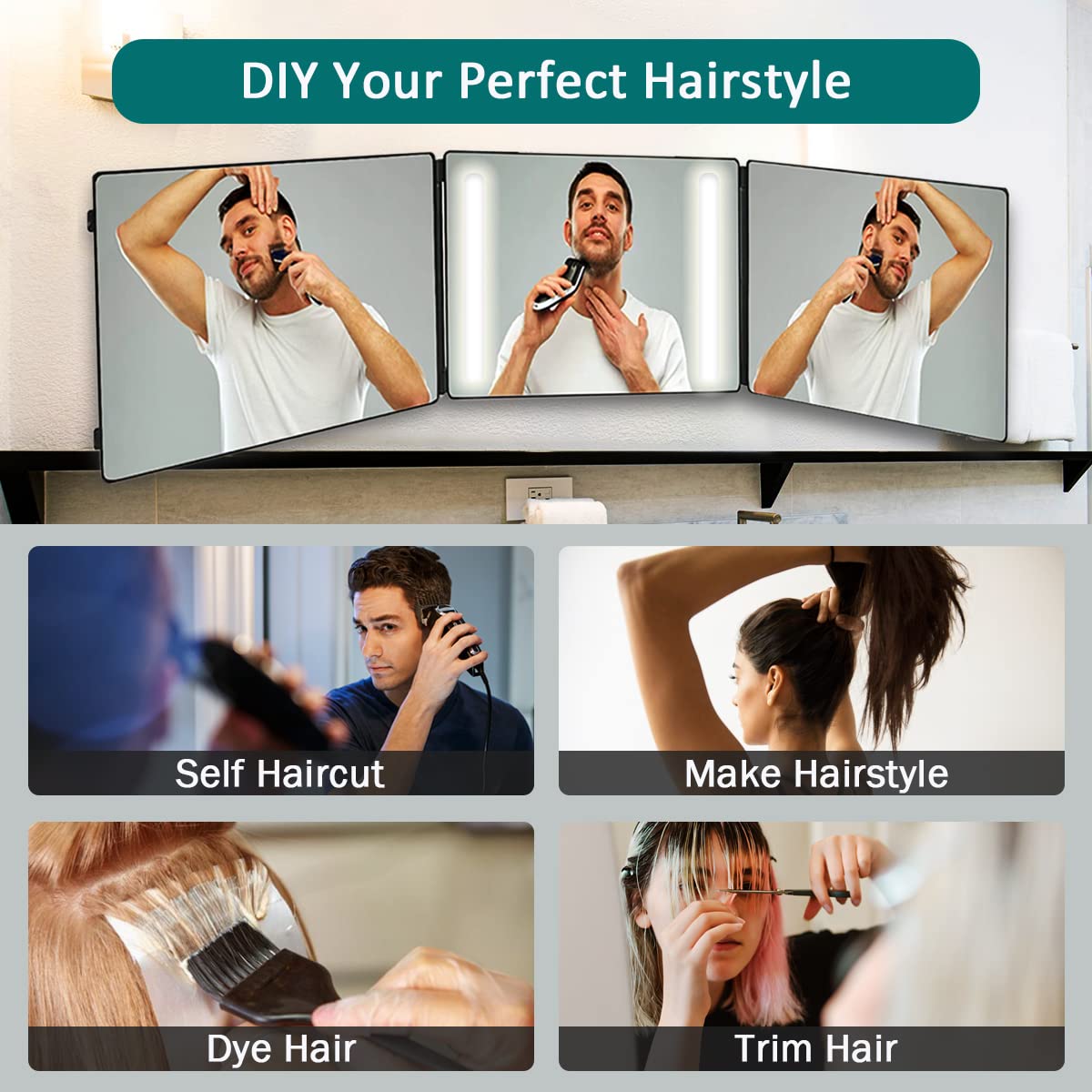 Portable Hanging 3-fold Led Mirror