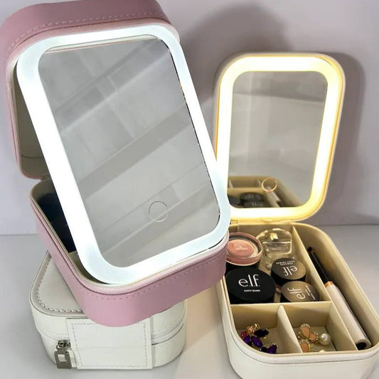 Leather Makeup Storage With LED Light