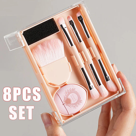 Oeiez Mini Travel Pocket Cosmetic Brush Kit 8-in-1 Sliding Box