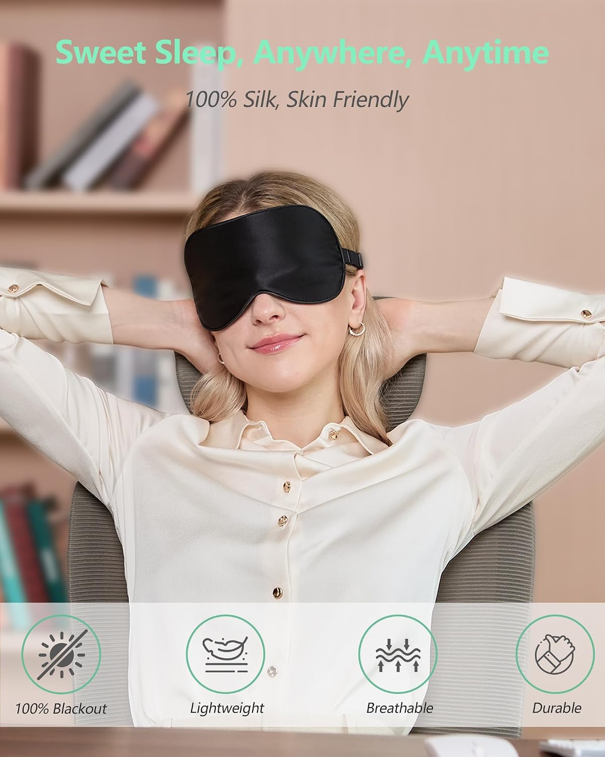 Eyeshade Silk Eye Mask with Carrying Pouch Bag + Earplugs Travel Set