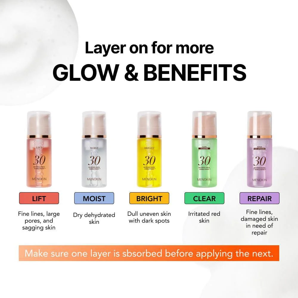 MENOKIN 30 Seconds Quick Bubble Mask 95ml (Bright / Repair / Clear / Moist)