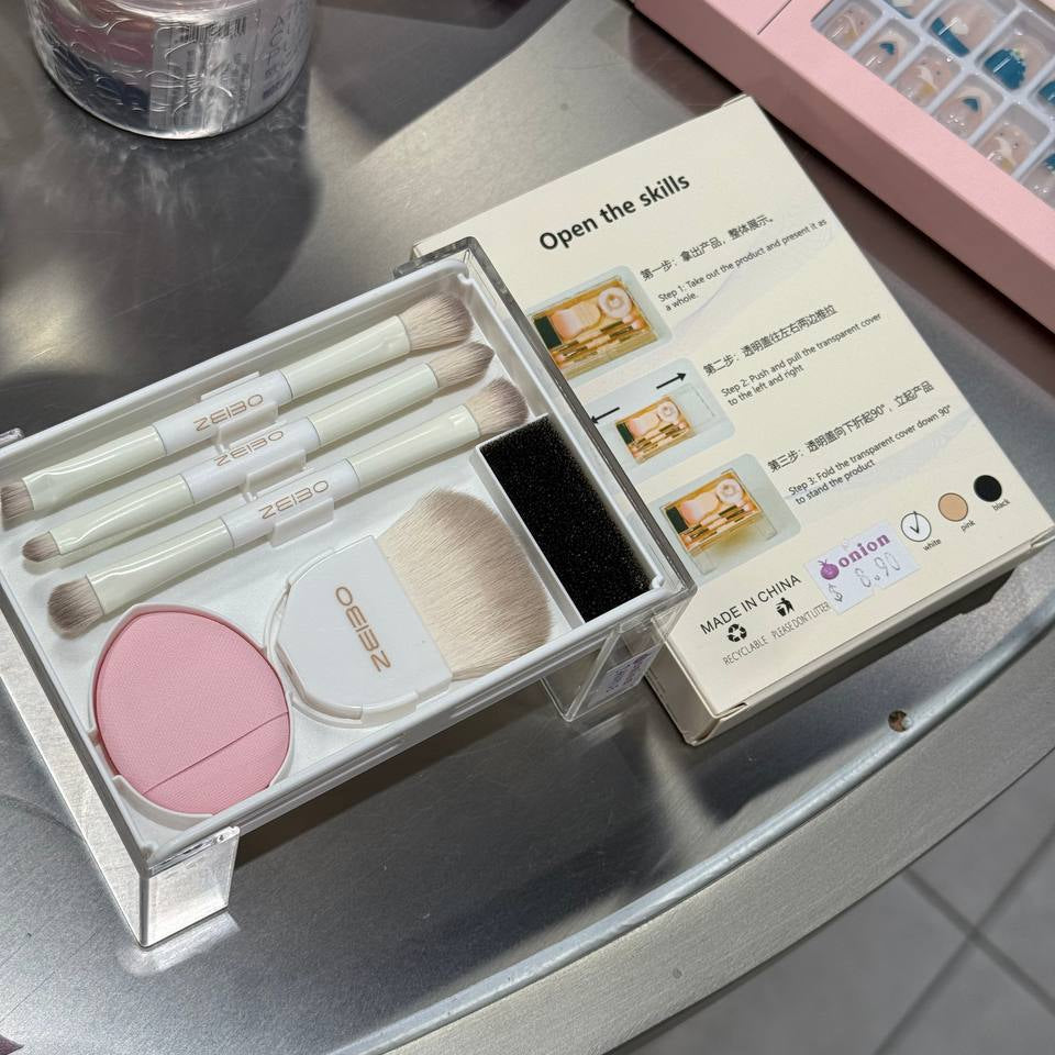 Oeiez Mini Travel Pocket Cosmetic Brush Kit 8-in-1 Sliding Box