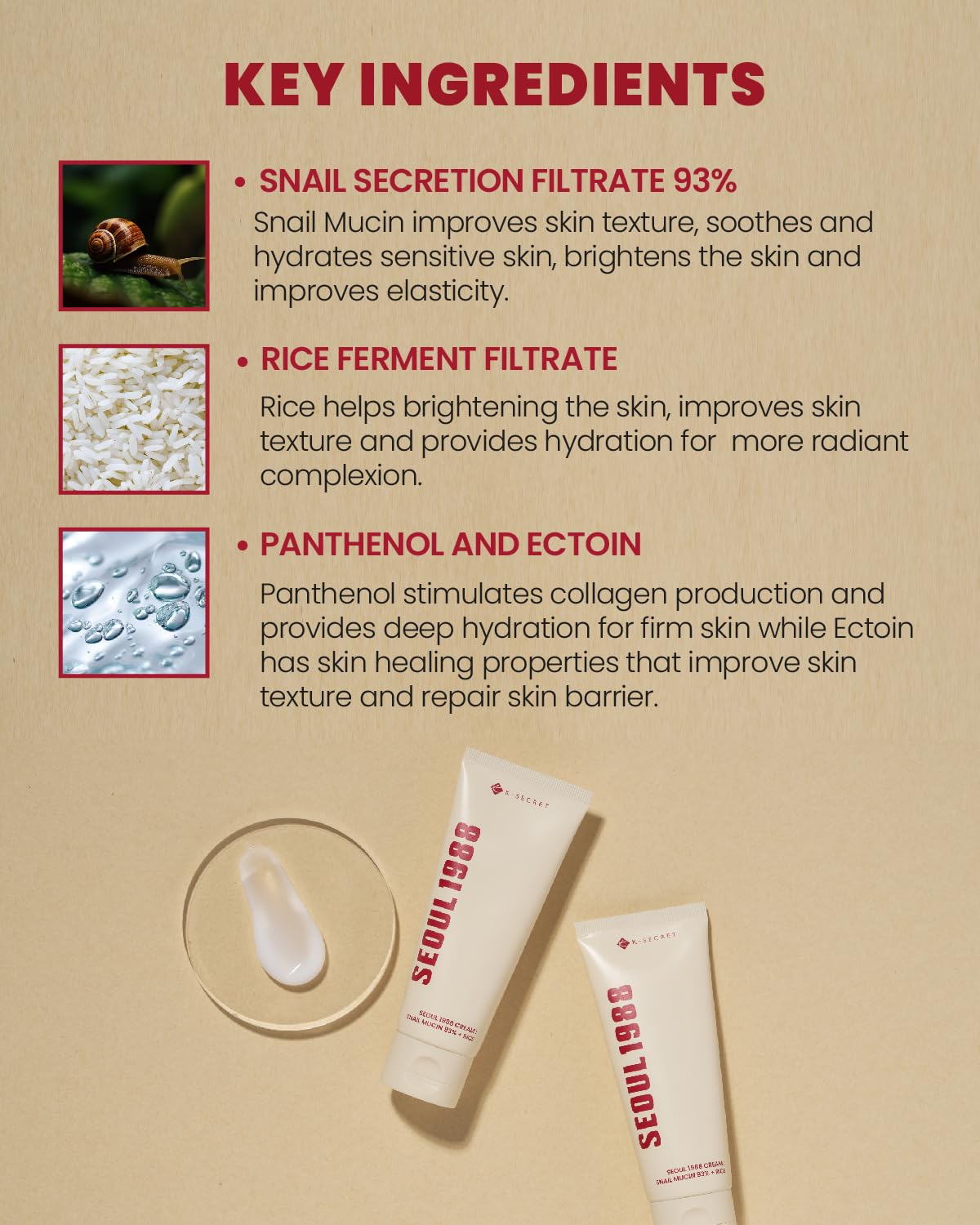 KSECRET Seoul 1988 Cream : Snail Mucin 93% + Rice 100ml
