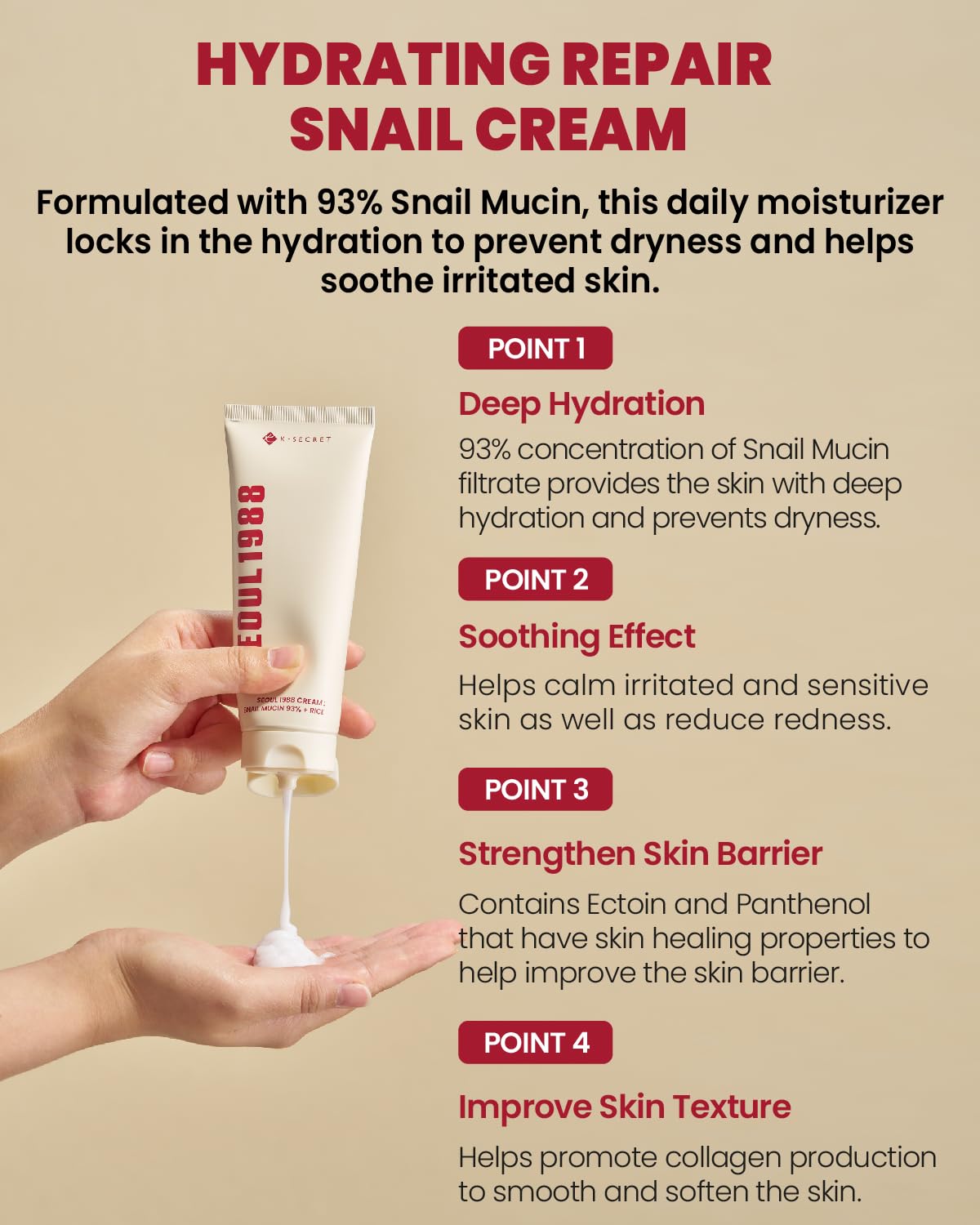 KSECRET Seoul 1988 Cream : Snail Mucin 93% + Rice 100ml