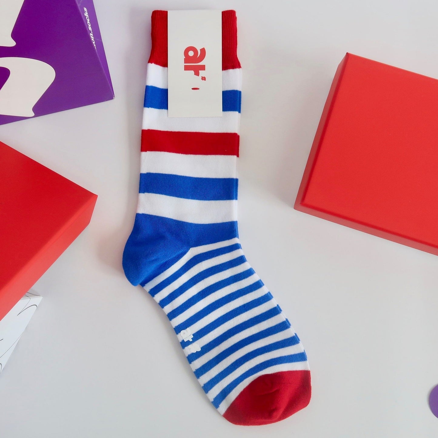 Almond Rocks Blue - Red Horizontal Stripe Socks