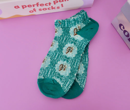 Vintage Pine Green Abstract Adult Socks