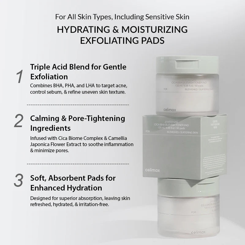 CELIMAX Ji Woo Gae Cica BHA Blemish Toner Pad