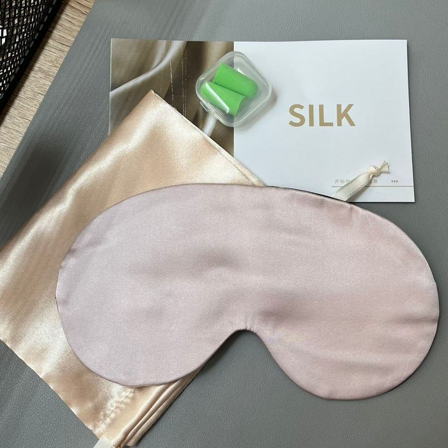 Eyeshade Silk Eye Mask with Carrying Pouch Bag + Earplugs Travel Set
