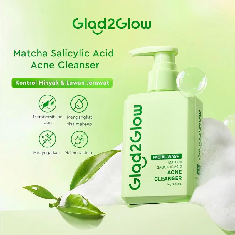 GLAD2GLOW Matcha Salicylic Acid Acne Cleanser