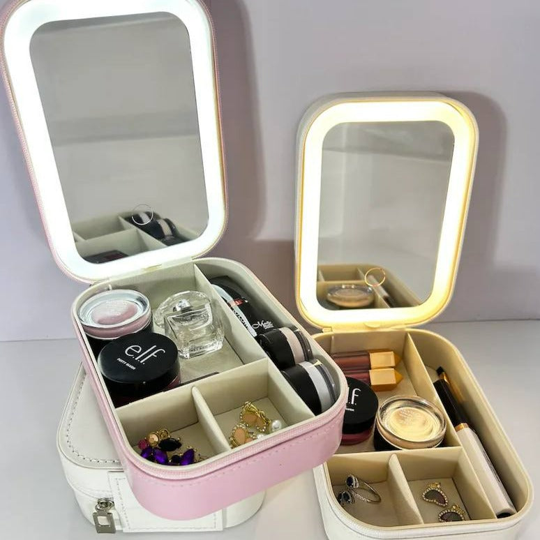Leather Makeup Storage With LED Light