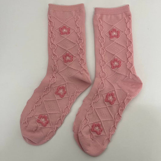 Pinky Flower Pattern Socks