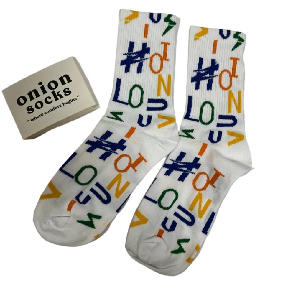 White Letter Graphic Socks