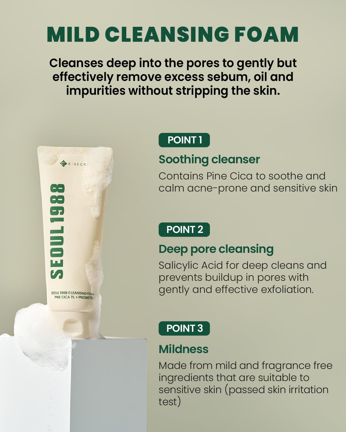 KSECRET Seoul 1988 Cleansing Foam : Pine Cica 1% + Probiotics 150ml