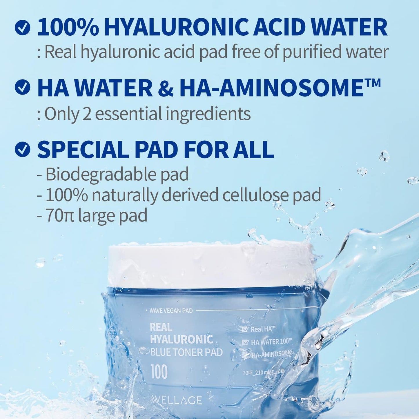 WELLAGE Real Hyaluronic Blue Toner Pad 70Pads