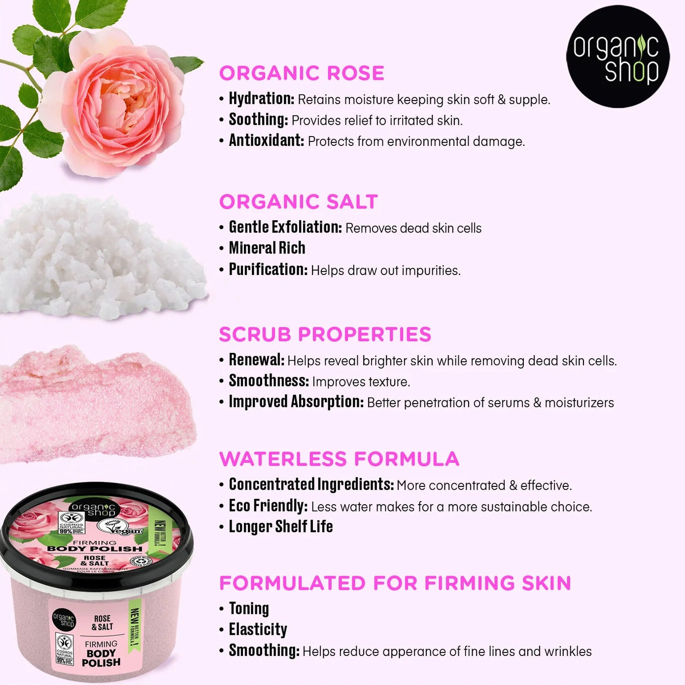 ORGANIC SHOP Firming Body Polish Rose & Salt 250ml