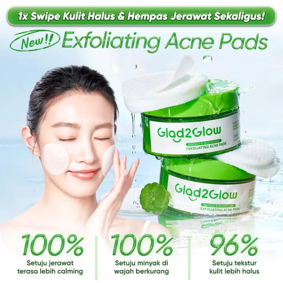 GLAD2GLOW Centella + Salicylic Acid Exfoliating Acne Pads