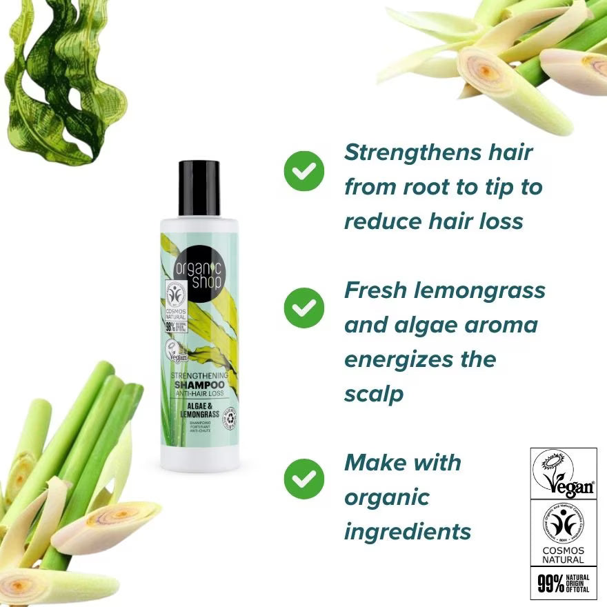 ORGANIC SHOP Strengthening Shampoo Anti-Hair Loss Algae & Lemongrass 280ml