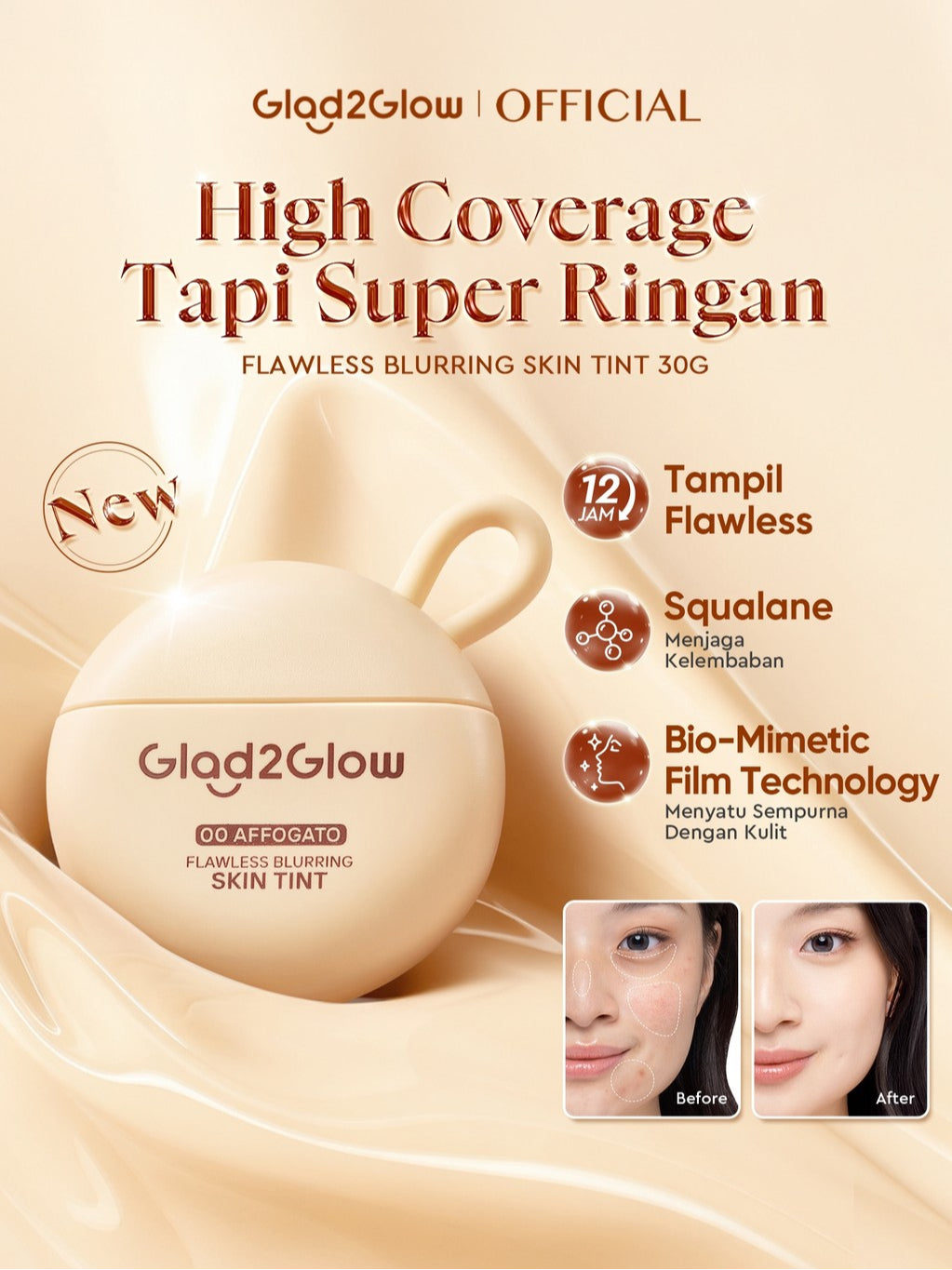 GLAD2GLOW Flawless Blurring Skin Tint (5 Shades)