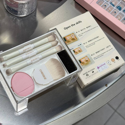 Oeiez Mini Travel Pocket Cosmetic Brush Kit 8-in-1 Sliding Box