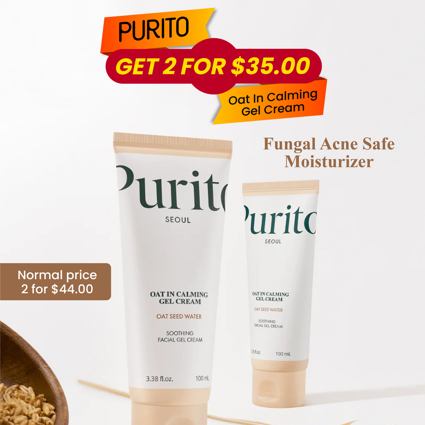 [BUNDLE: 2 FOR $35.00] PURITO Oat In Calming Gel Cream 100mlx2