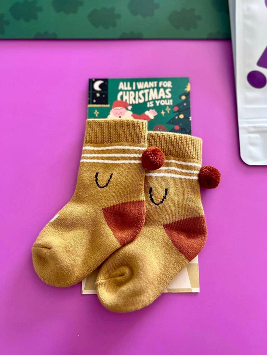 Fluffy Brown Christmas Babies Socks