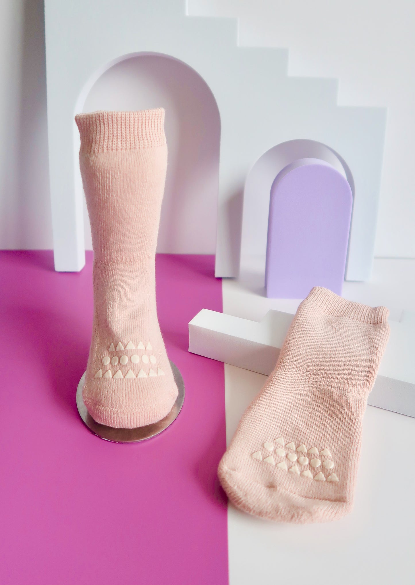 Nude Pink Pattern Non - Slip Babies Socks