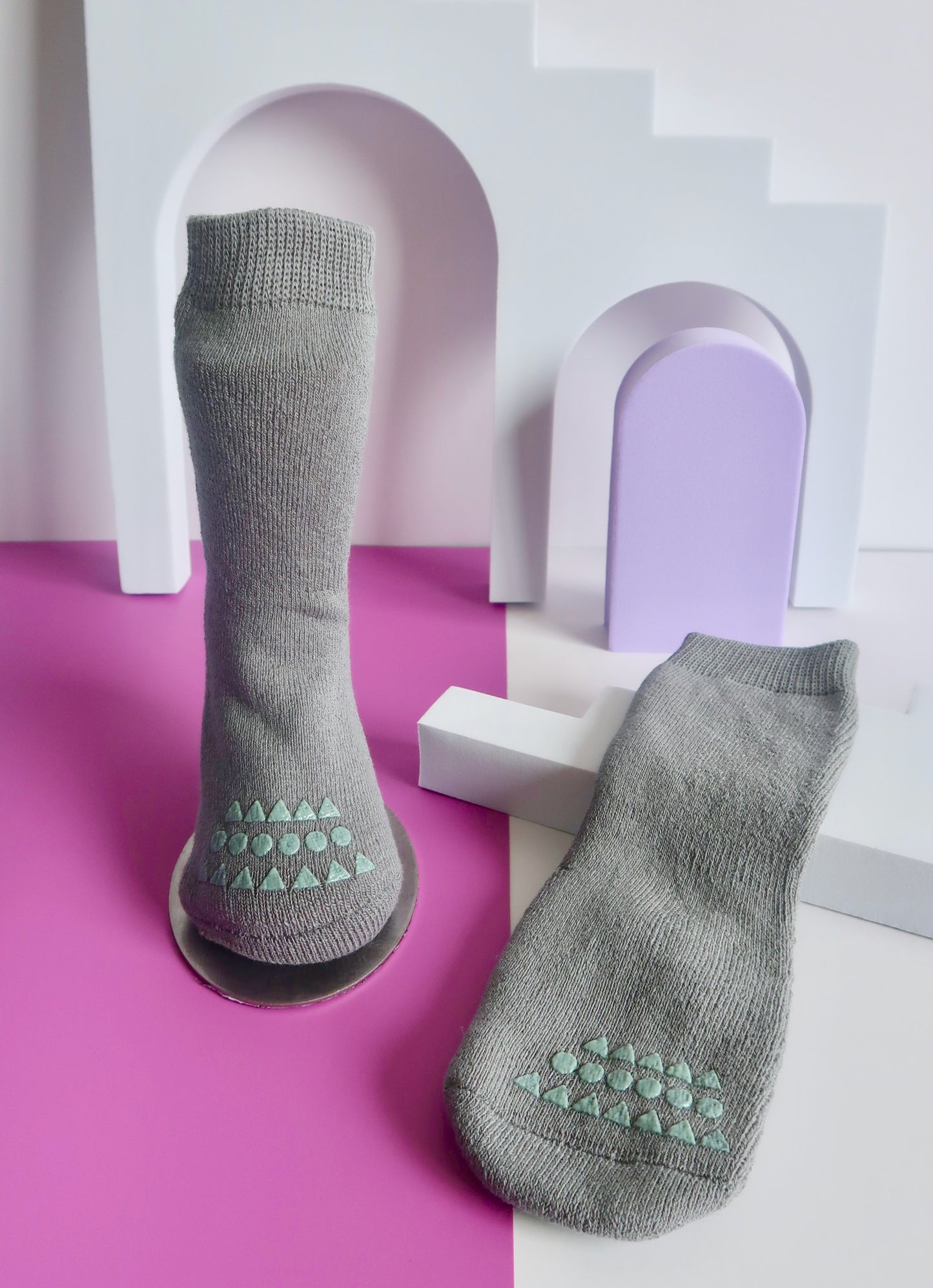 Grey Pattern Non - Slip Babies Socks