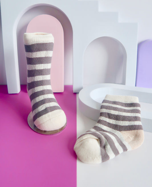 Brown & White Stripe Babies Socks