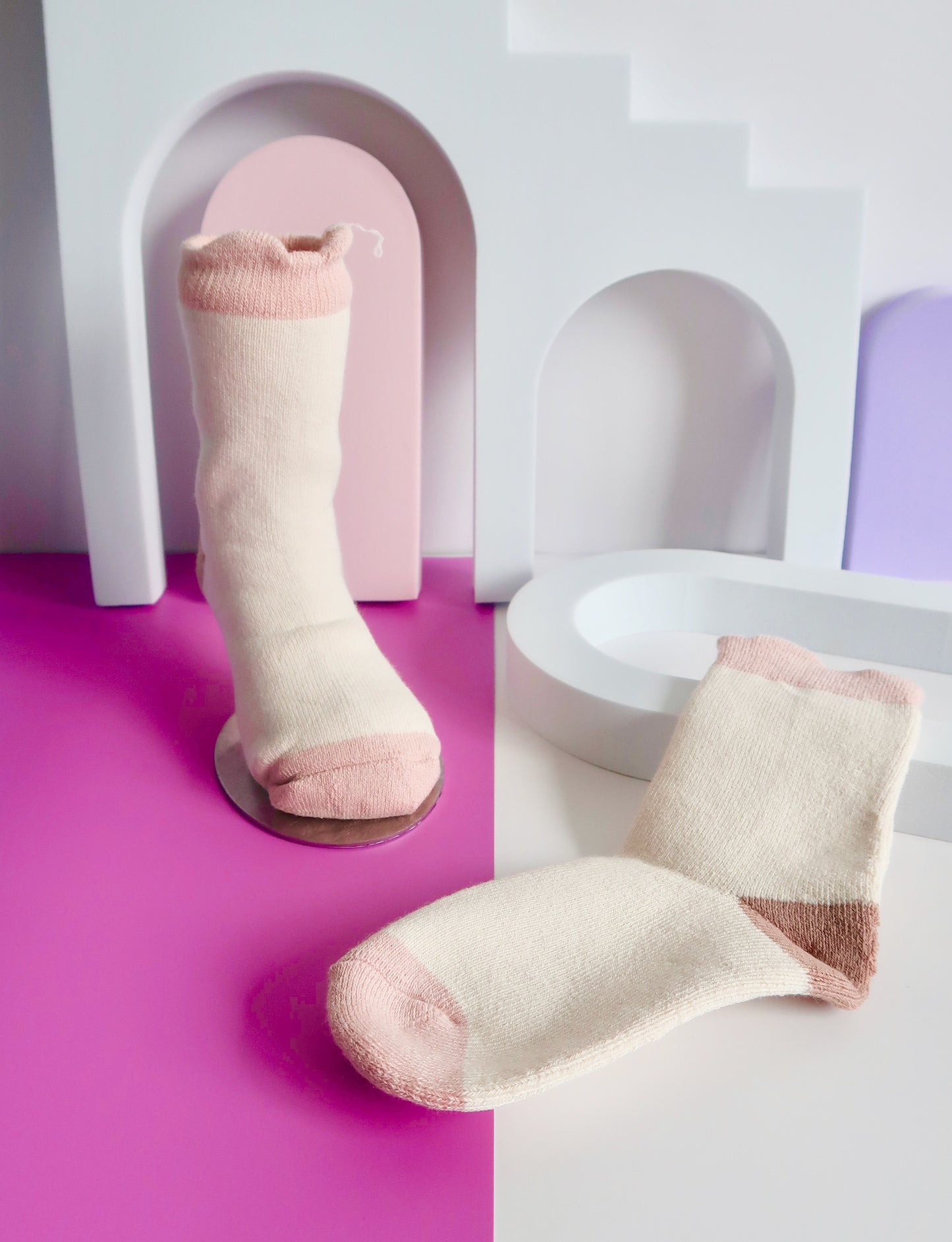 White - Pink 3 Tone Babies Socks