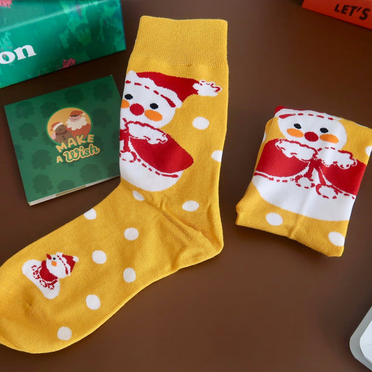 Polka-Dots Snowman Yellow Adult Socks