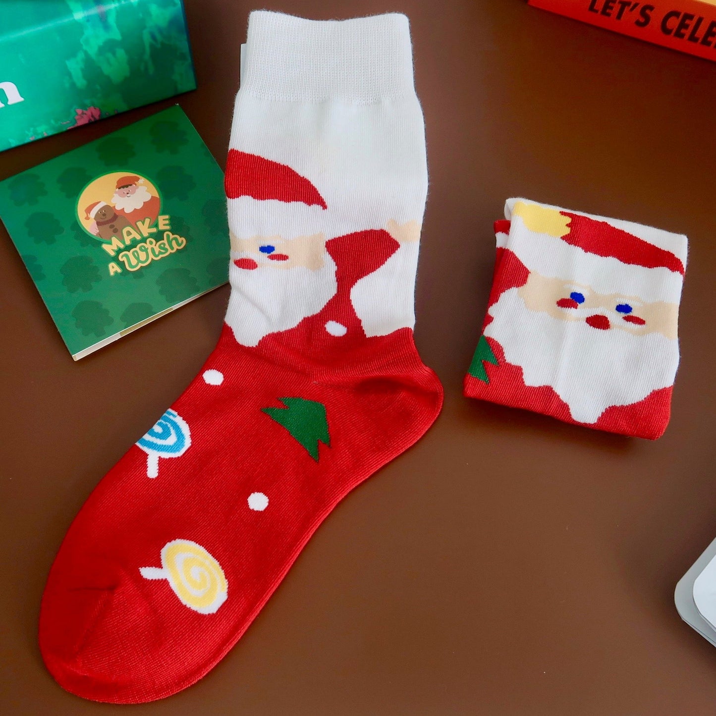 Sweet & Santa Red & White Adult Socks