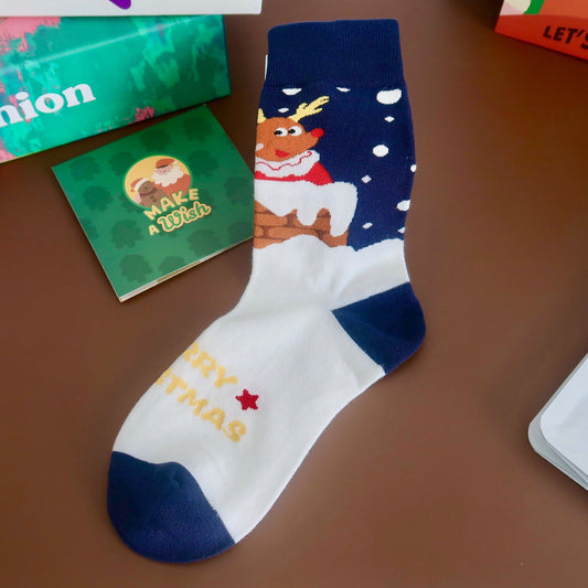 Reindeer Blue Adult Socks