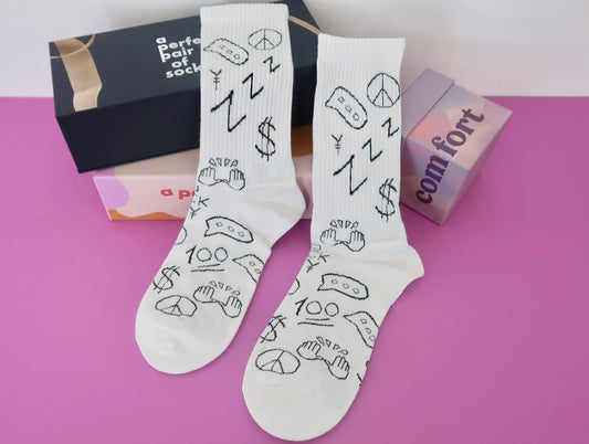 White Sleep & Money Adult Socks