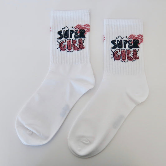 Super Girl White Adult Socks