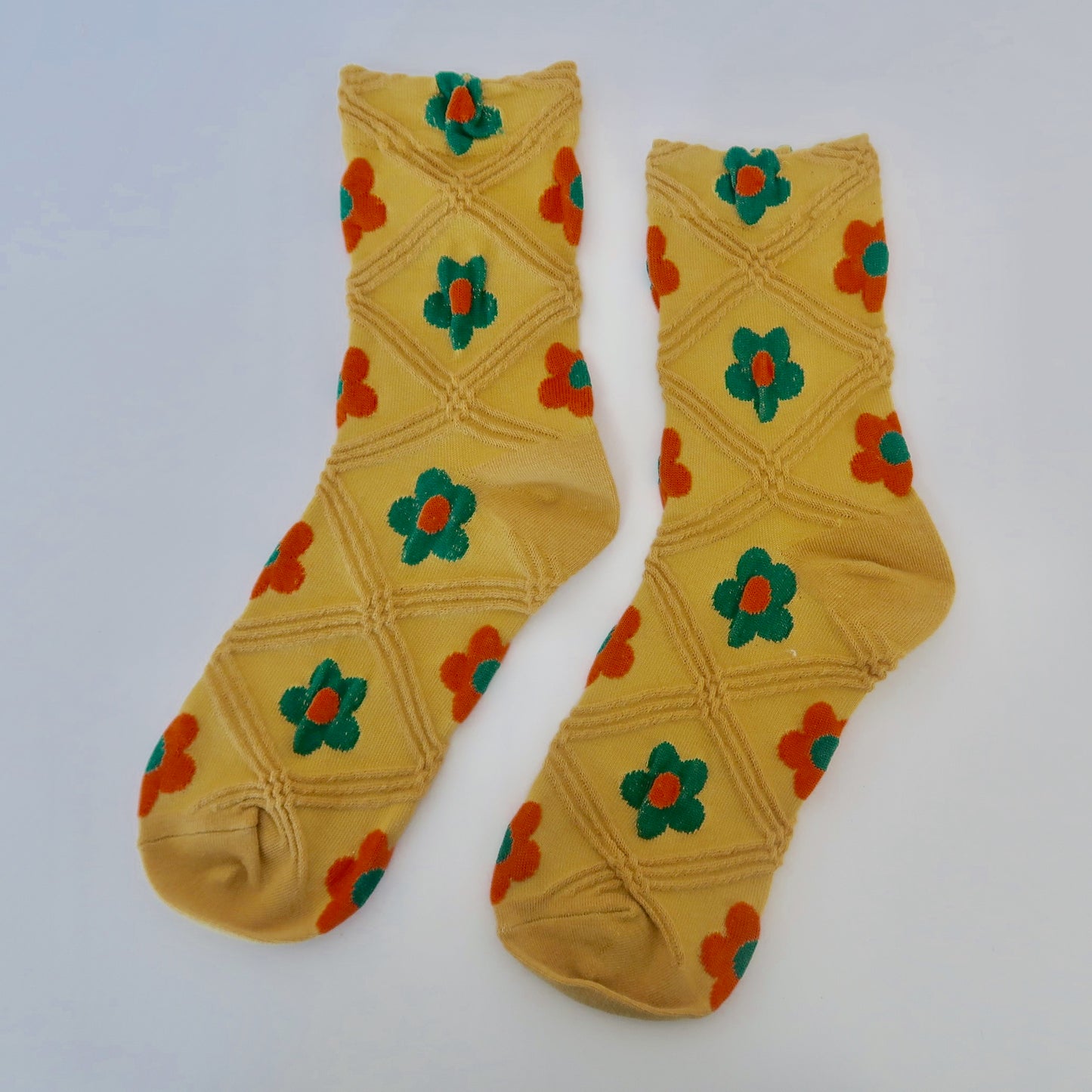 Mustard Yellow Floral Adult Socks