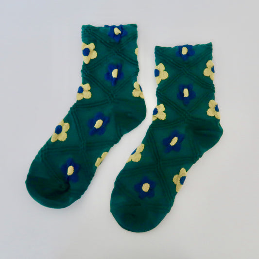 Green Floral Adult Socks