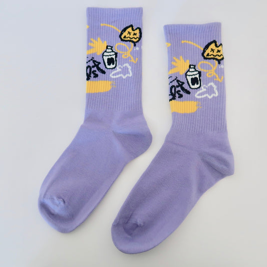 Purple Tiny Characters Adult Socks