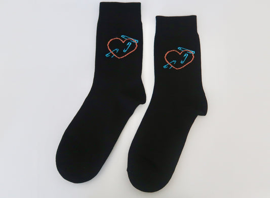 Heart Pins Black Adult Socks