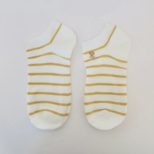 Yellow Flower Stripe Adult Socks