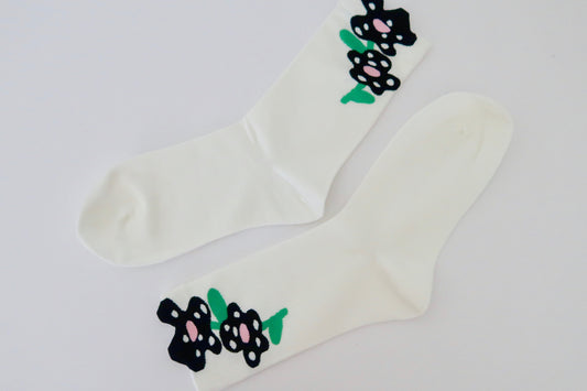 Black Floral White Socks