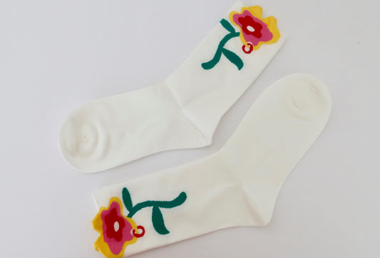 White Floral Socks