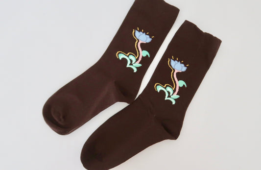 Brown Floral Socks