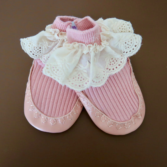 Pink Ruffle Leather Baby Socks