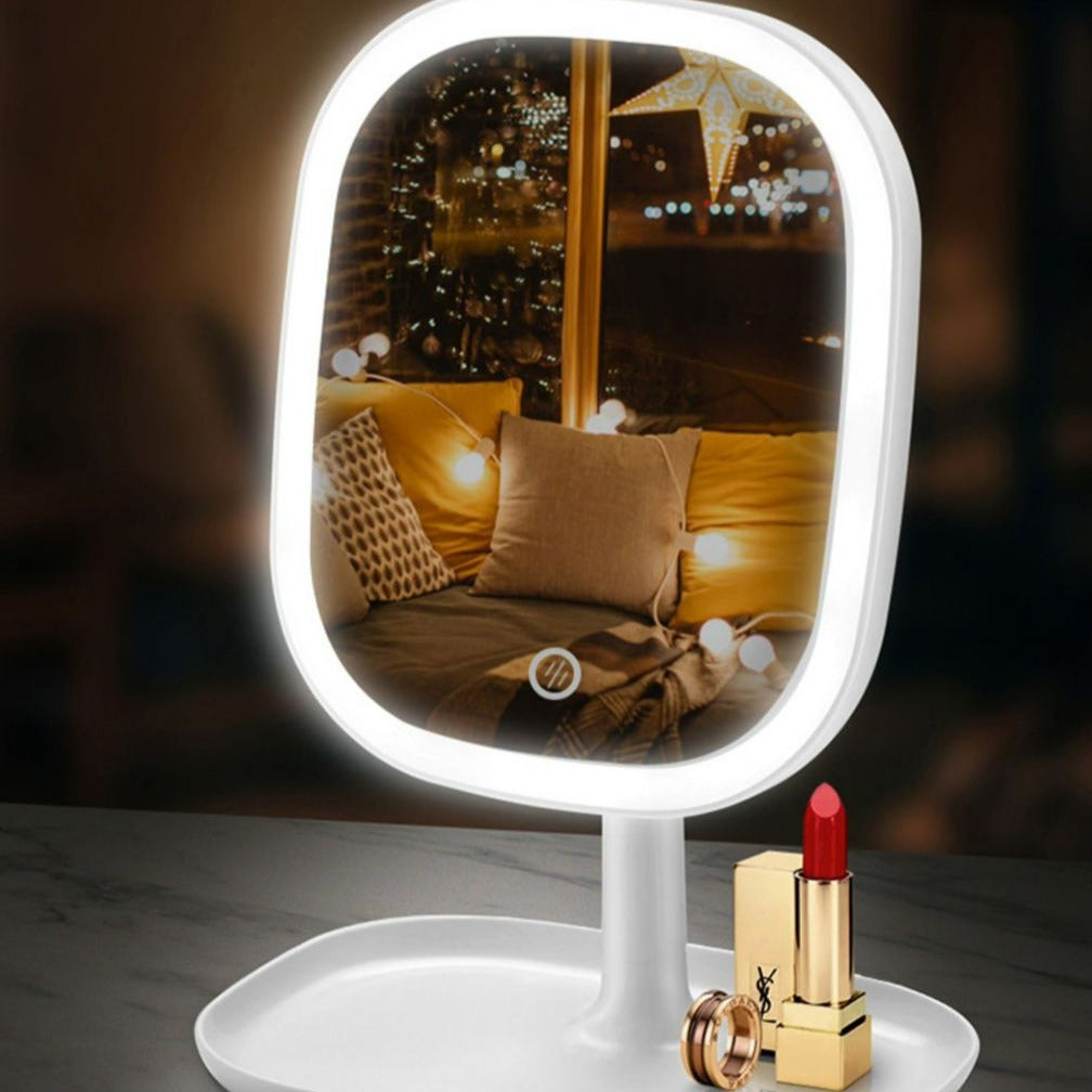 Mini table mirror with LED light